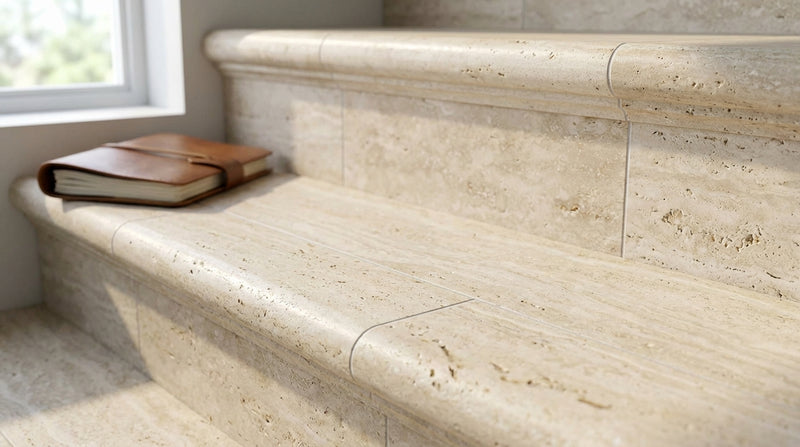 Ivory / Light Travertine 2x3 Cream Honed Tile Corner-Ogee (Stair-tread) Trim