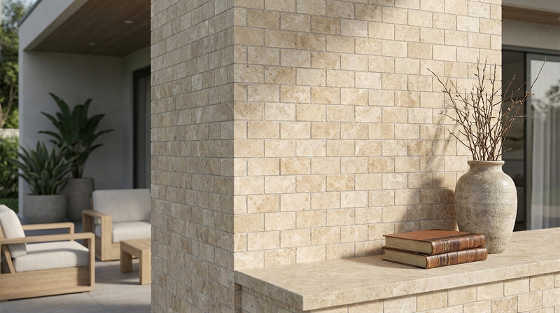 Cappuccino Marble 2x4 Polished Brick Joint Mosaic Brick Mosaic
