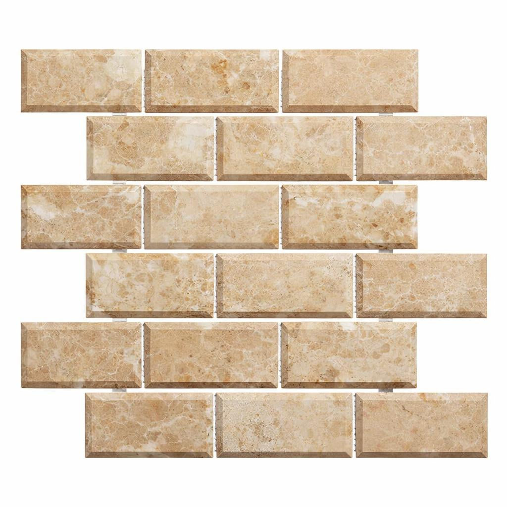 Cappuccino Marble 2x4 Polished Brick Joint Mosaic Deep-Beveled Brick M ...
