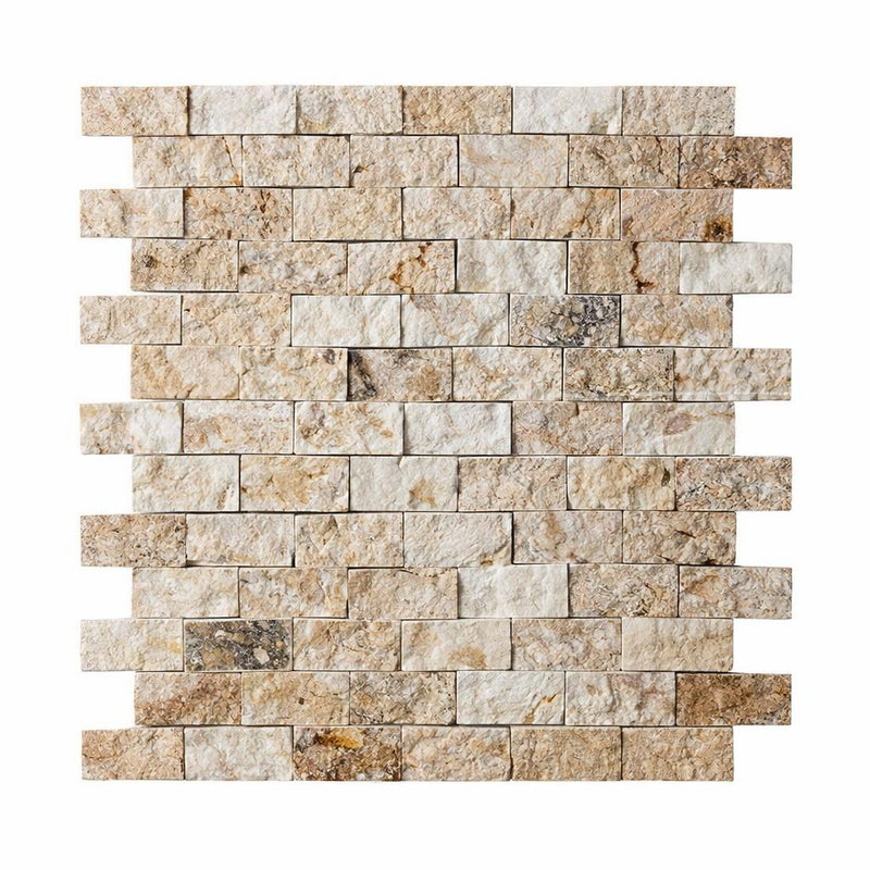 Philadelphia Travertine 1x2 Split-faced Travertine Brick Joint Mosaic Brick Mosaic