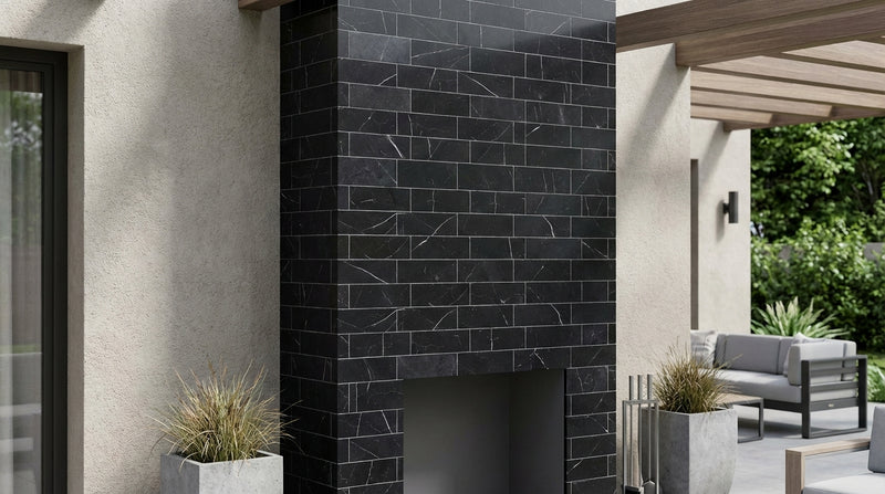Nero Marquina (Black) Marble 2x4 Honed Brick Joint Mosaic Straight-Edged Brick Mosaic