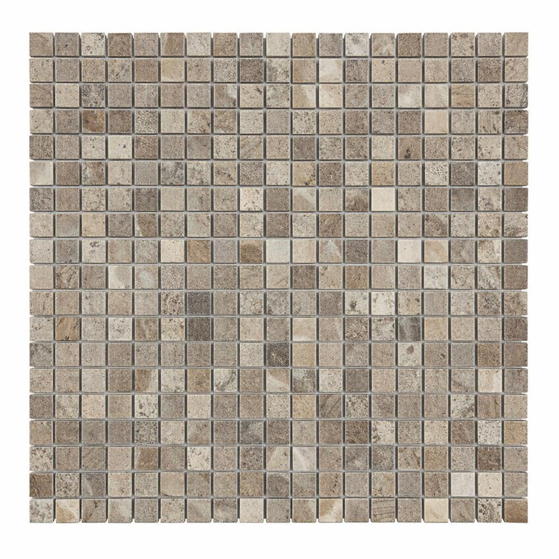 Silver (Pewter Blend) Travertine 5/8x5/8 Tumbled Travertine Mosaic