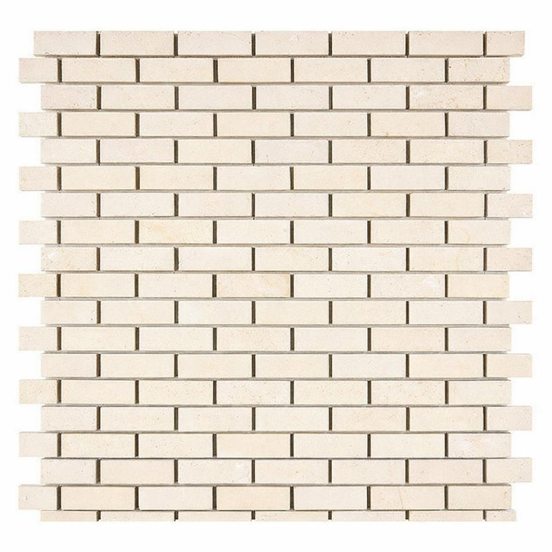 Crema Marfil (Spanish) Marble 5/8x1 1/4 Cream Honed Brick Joint Mosaic Mini-Brick Mosaic