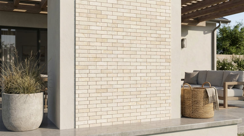 Crema Marfil (Spanish) Marble 5/8x1 1/4 Cream Honed Brick Joint Mosaic Mini-Brick Mosaic