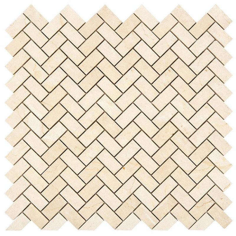Crema Marfil (Spanish) Marble 5/8x1 1/4 Cream Honed Herringbone Mosaic Herringbone (Mini) Mosaic