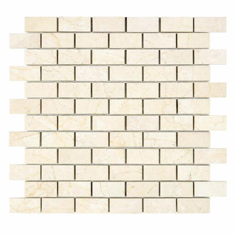 Crema Marfil (Spanish) Marble 1x2 Cream Tumbled Brick Joint Mosaic Brick Mosaic
