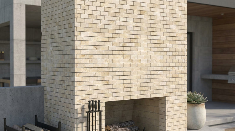 Crema Marfil (Spanish) Marble 1x2 Cream Tumbled Brick Joint Mosaic Brick Mosaic