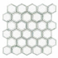 Thassos White (Greek) Marble 2x2 Honed Hexagon Mosaic Vortex Hexagon (w/ Ming Green)