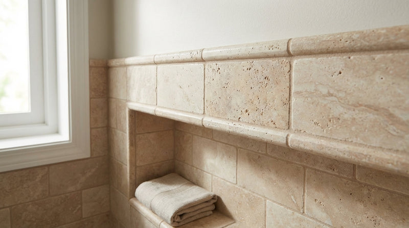 Noce Exotic (Vein-Cut) Travertine 3/4x12 Honed Travertine Tile Bullnose Liner