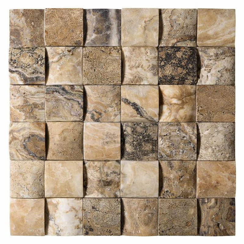 Antico Onyx 2x2 Round-Faced (CNC-Arched / Wavy) Travertine Mosaic
