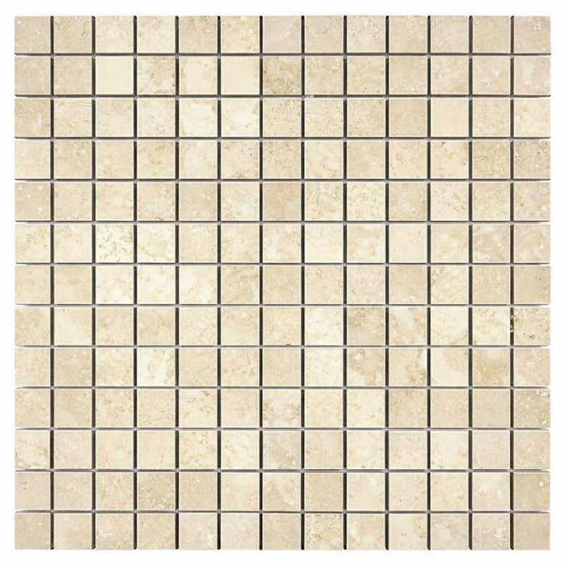 Ivory / Light Ivory Travertine 1x1 Cream Split-faced (Hi-Low) Mosaic