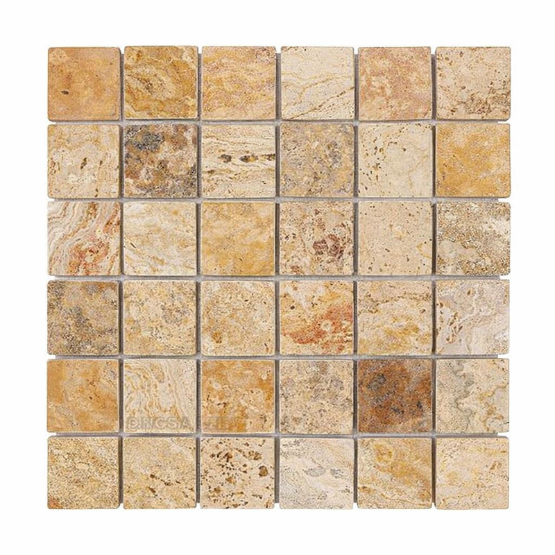 Valencia Travertine 2x2 Tumbled Travertine Mosaic