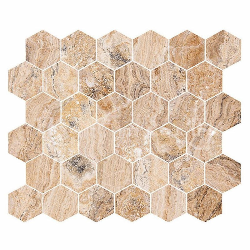 Valencia Travertine 2x2 Tumbled Travertine Hexagon Mosaic