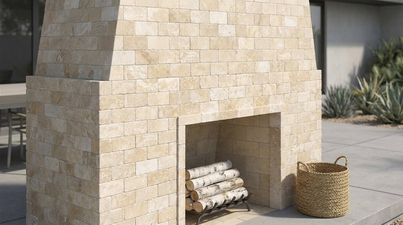 Durango / Paredon (Mexican) - Cross Cut Durango Travertine 2x4 Tumbled Travertine Brick Joint Mosaic Brick Mosaic