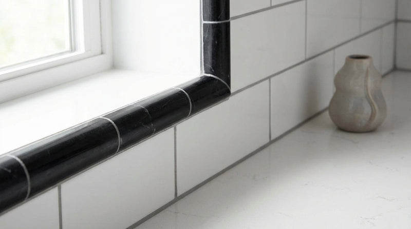 Nero Marquina (Black) Nero Marquina Marble 3/4x12 Polished / Honed Tile Bullnose Liner