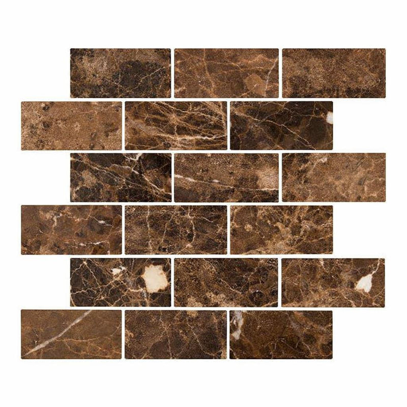 Emperador Dark (Spanish) Marble 2x4 Tumbled Brick Joint Mosaic Straight-Edged Brick Mosaic