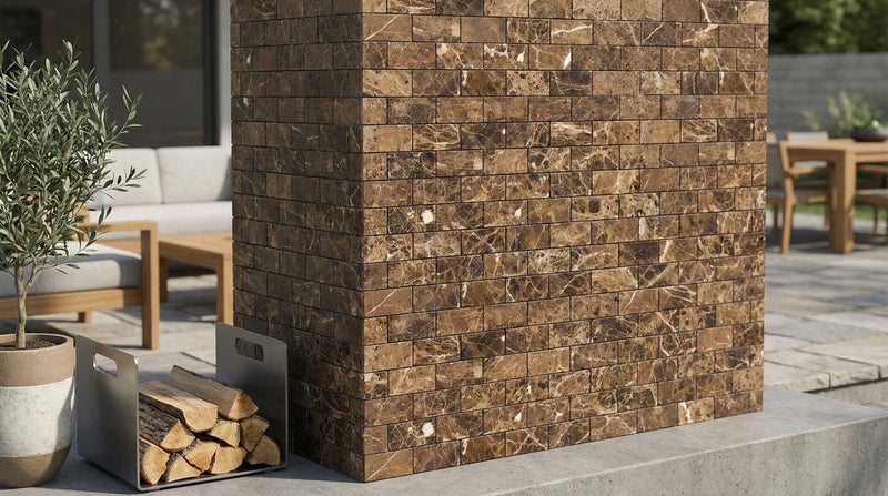 Emperador Dark (Spanish) Marble 2x4 Tumbled Brick Joint Mosaic Straight-Edged Brick Mosaic