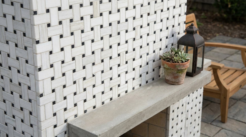 Bianco Dolomiti (White Dolomite) Honed Basketweave Mosaic w/ Black