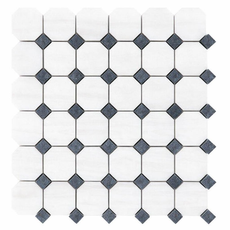 Bianco Dolomiti (White Dolomite) Honed Basketweave Mosaic w/ Blue-Gray