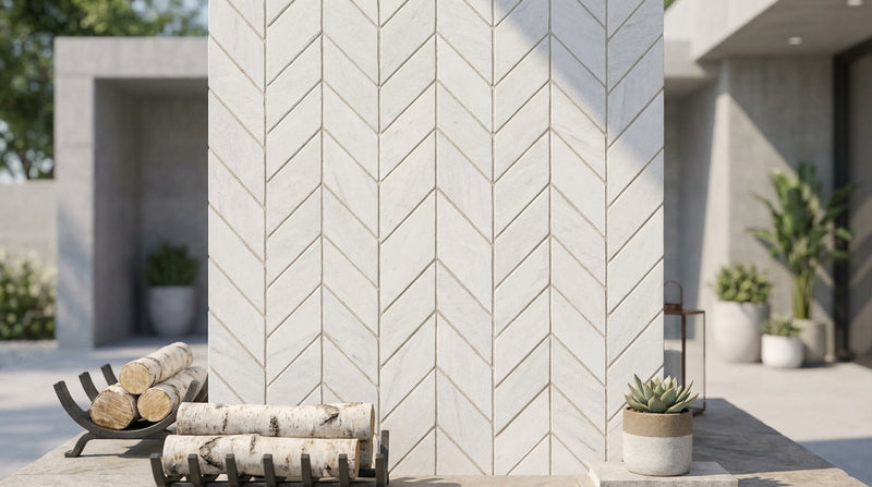Bianco Dolomiti (White Dolomite) Honed Chevron Mosaic