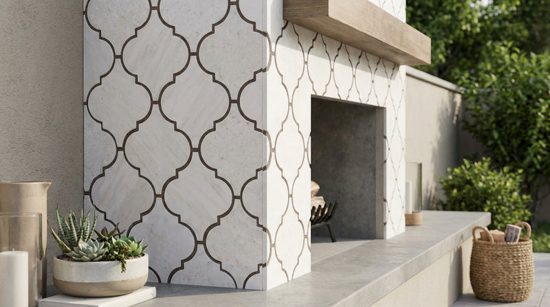 Bianco Dolomiti (White Dolomite) Honed Lantern Mosaic (6") (Arabesque / Moroccan / Baroque)