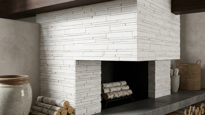 Bianco Dolomiti (White Dolomite) Honed Manhattan Mosaic Manhattan (Random-Strip) Mosaic