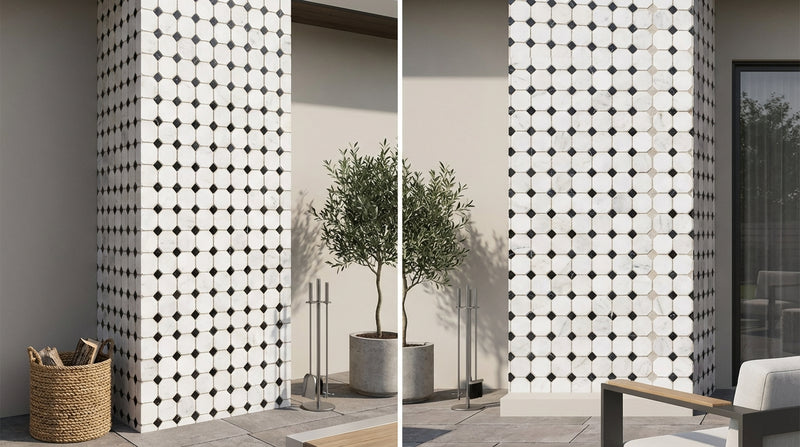 Bianco Dolomiti (White Dolomite) Honed Octagon Mosaic w/ Black