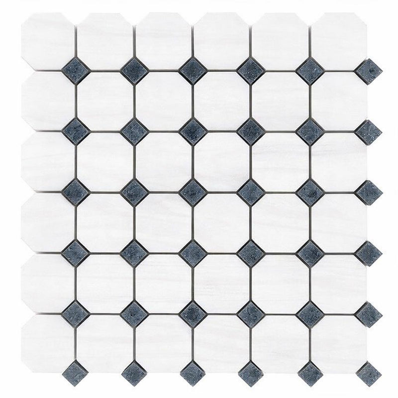 Bianco Dolomiti (White Dolomite) Honed Octagon Mosaic w/ Blue-Gray