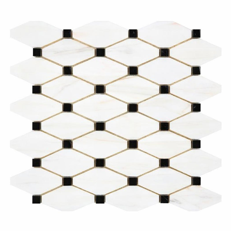Bianco Dolomiti (White Dolomite) Honed Octave Mosaic Octave (Long Octagon) Mosaic w/ Black