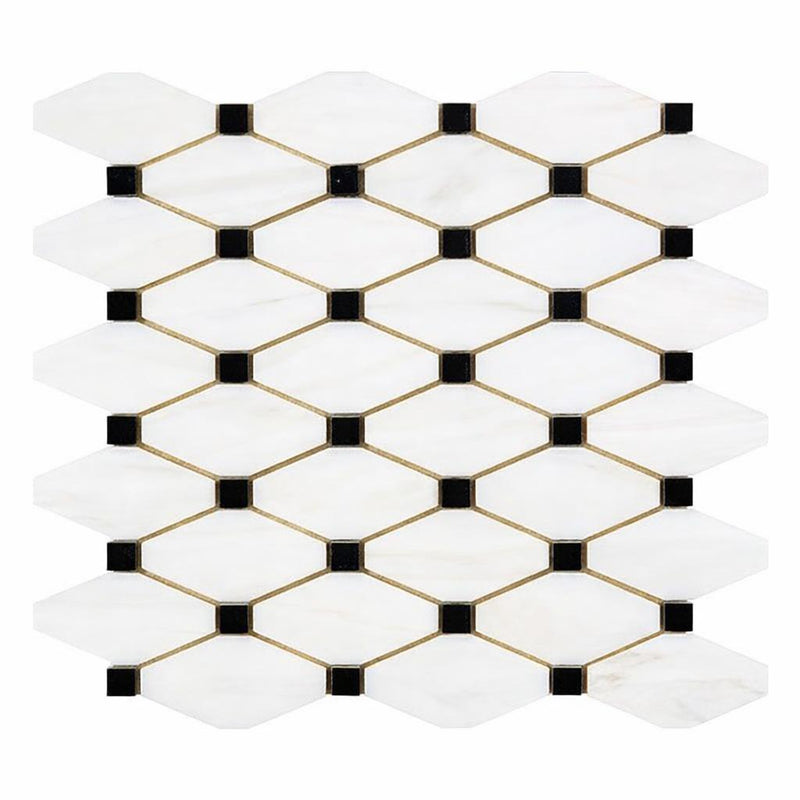 Bianco Dolomiti (White Dolomite) Honed Octave Mosaic Octave (Long Octagon) Mosaic w/ Blue-Gray