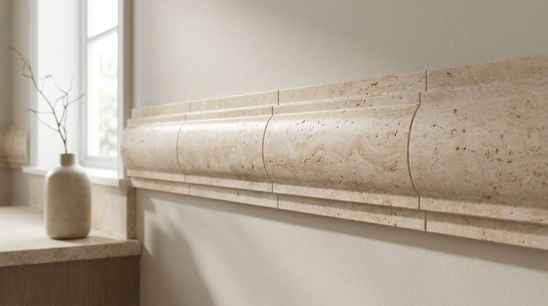 Ivory / Light Travertine 3x12 Cream Honed Tile Arch / Baldwin Molding