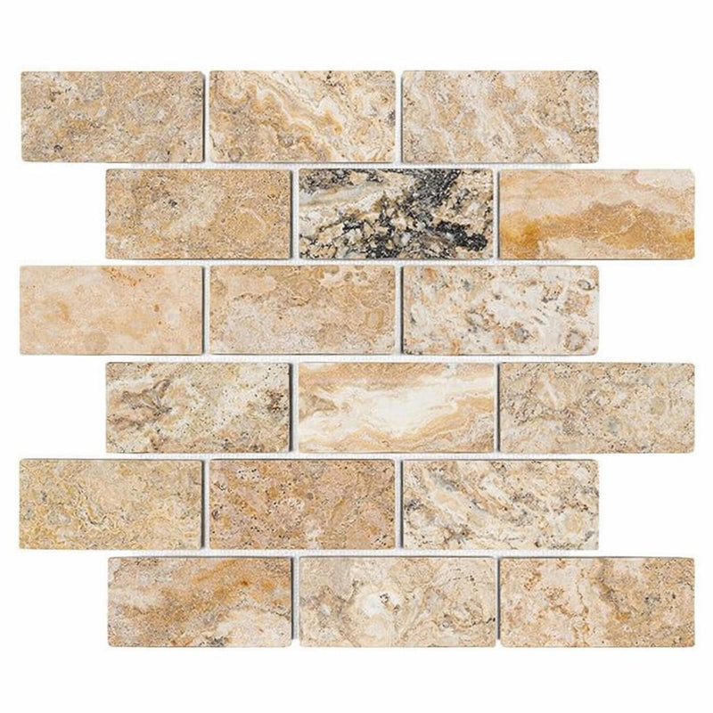 Philadelphia Travertine 2x4 Tumbled Travertine Brick Joint Mosaic Brick Mosaic