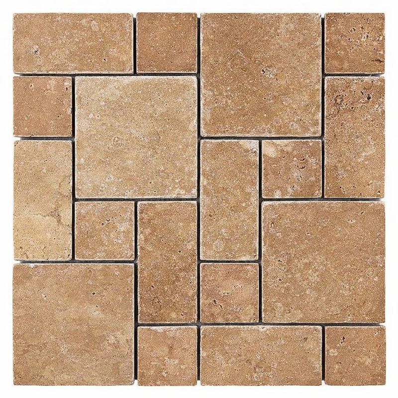 Noce (Antalya) Travertine Tumbled Travertine 3-pcs. Mini-Pattern Mosaic (Non-Interlocking)
