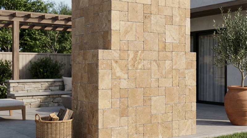 Noce (Antalya) Travertine Tumbled Travertine 3-pcs. Mini-Pattern Mosaic (Non-Interlocking)
