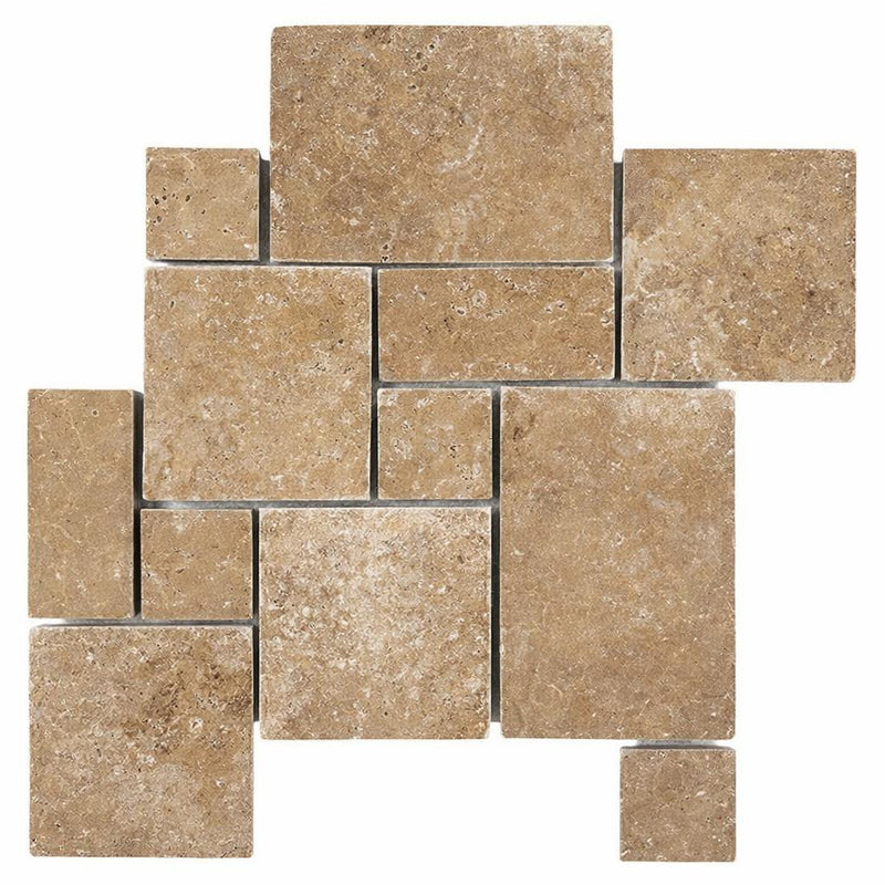 Noce (Antalya) Travertine Tumbled Travertine OPUS Mini-Pattern Mosaic OPUS Mini-Pattern (4 pcs.) Mosaic (Interlocking)