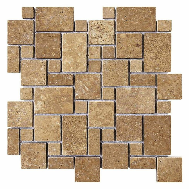 Noce (Antalya) Travertine Tumbled Travertine Mosaic Micro-Pattern (Mini-Versailles)