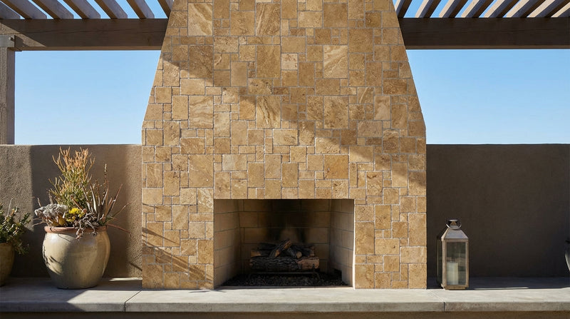 Noce (Antalya) Travertine Tumbled Travertine Mosaic Micro-Pattern (Mini-Versailles)