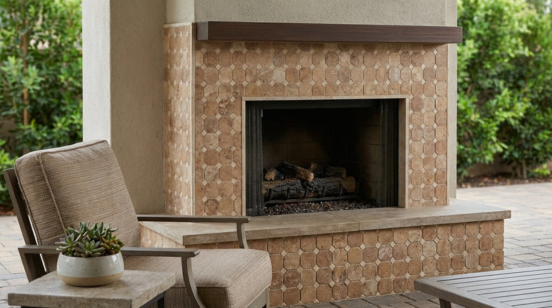 Noce (Antalya) Travertine Tumbled Travertine Octagon Mosaic w/ Ivory Dots