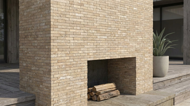 Noce (Antalya) Travertine Tumbled Travertine Random Strip Mosaic