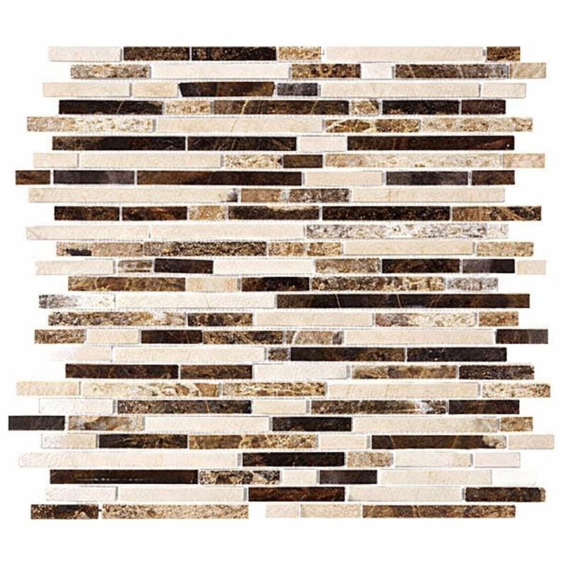 Spanish Mix Marble Polished Bamboo Sticks Mosaic Bamboo Sticks (Crema Marfil + Emp. Light + Emp. Dark) Mosaic