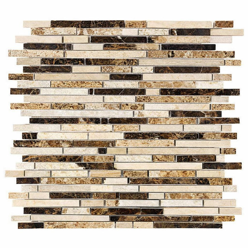 Spanish Mix Marble Polished Penny-Round Mosaic (Crema Marfil + Emp. Light + Emp. Dark)