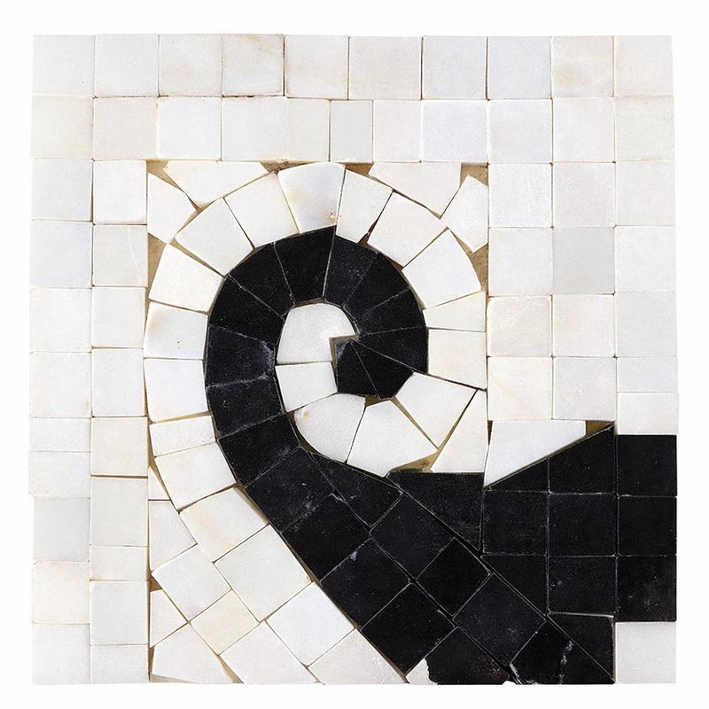 Oriental White (Asian Statuary) Oriental White Marble Polished / Honed Tile Wave Border CORNER (Black)