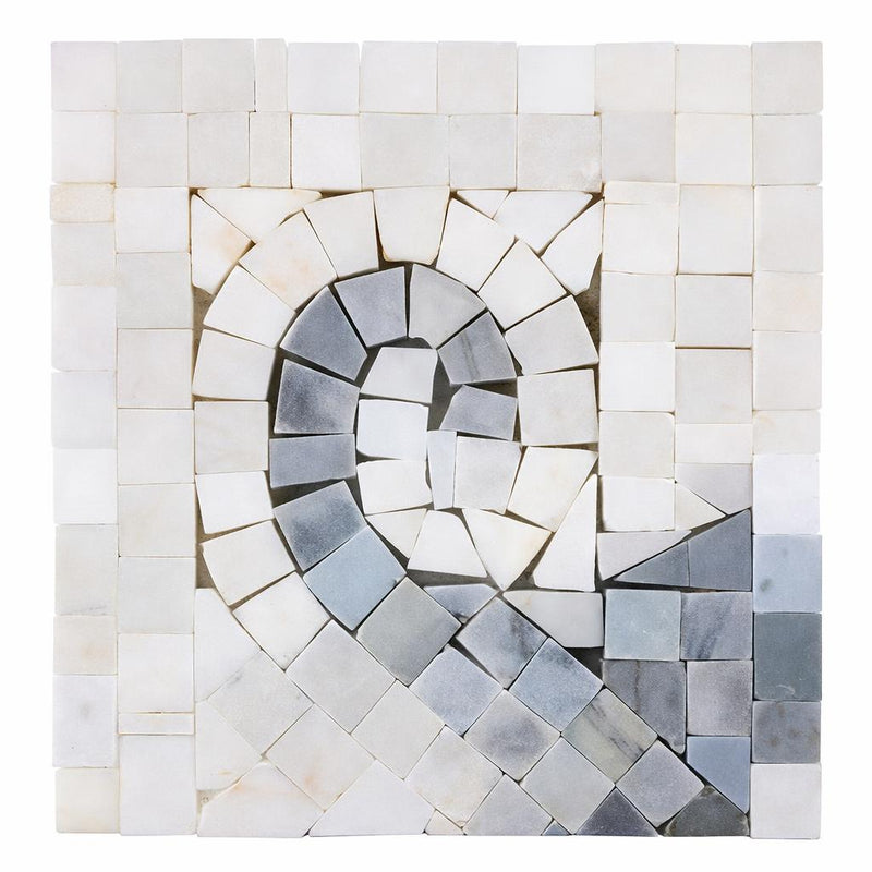 Oriental White (Asian Statuary) Oriental White Marble Polished / Honed Tile Wave Border CORNER (Blue-Gray)