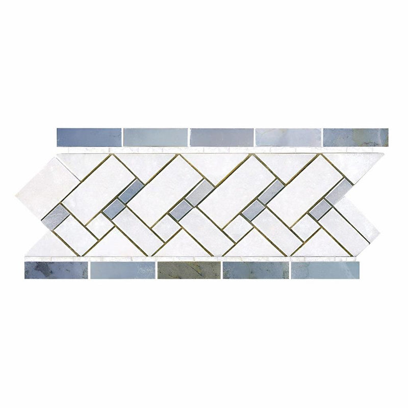Thassos White (Greek) Thassos White Marble 4-3/4x12 Polished / Honed Tile Basketweave Border (w/ Blue-Gray)