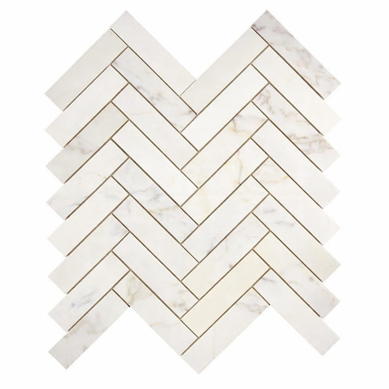 Calacatta Gold (Italian) Marble 1x4 Honed Herringbone Mosaic
