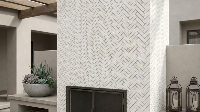 Calacatta Gold (Italian) Marble 1x4 Honed Herringbone Mosaic