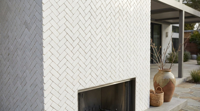 Bianco Dolomiti (White Dolomite) 1x2 Round-Faced (CNC-Arched / Wavy) & Honed Herringbone Mosaic
