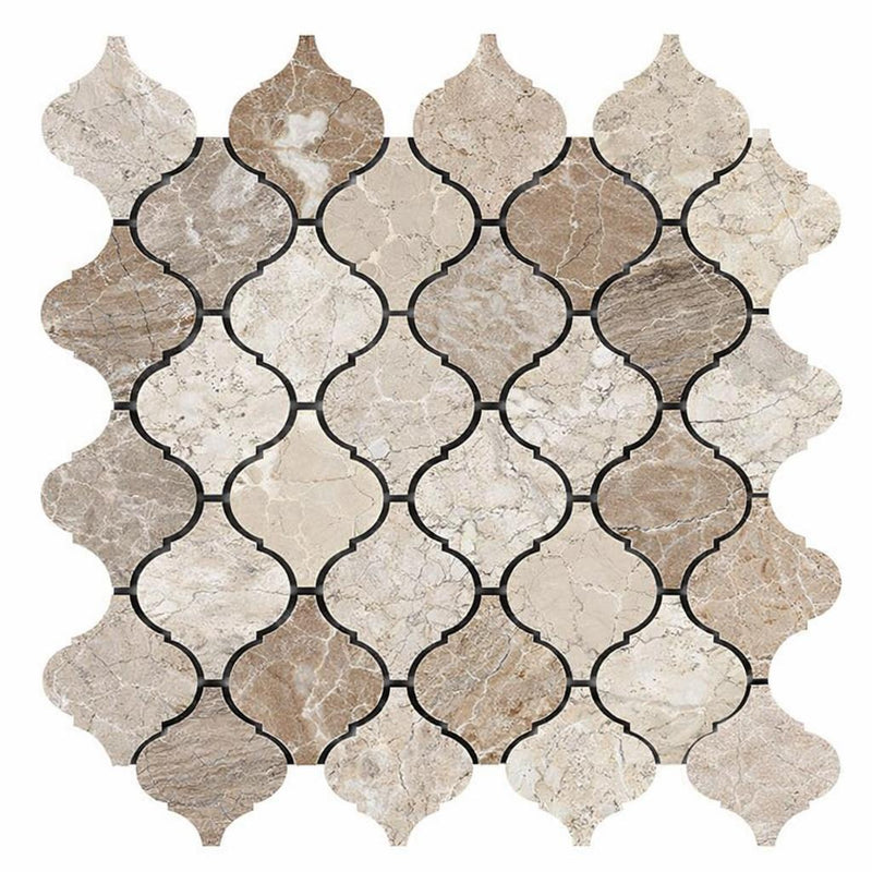 Atlantic Gray Marble Polished/Honed Lantern Mosaic (3") (Arabesque / Moroccan / Baroque)