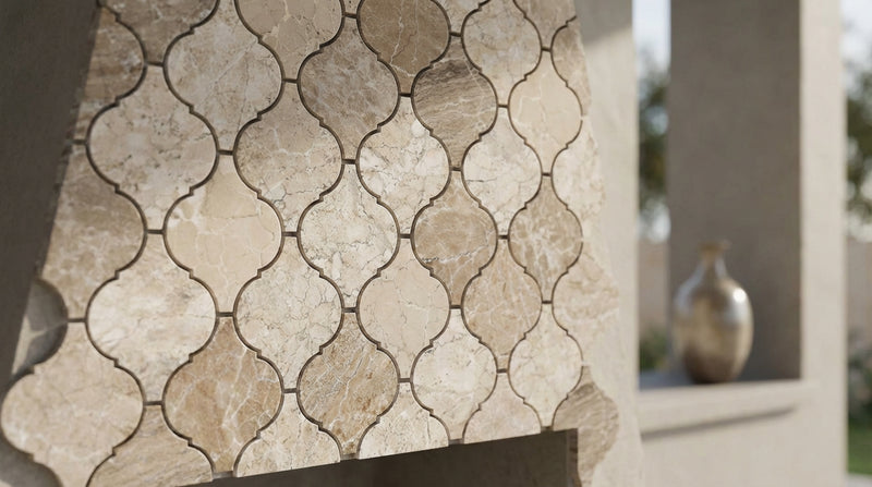 Atlantic Gray Marble Polished/Honed Lantern Mosaic (3") (Arabesque / Moroccan / Baroque)