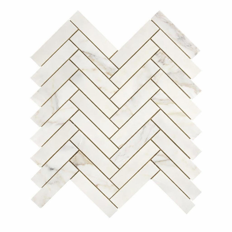 Calacatta Gold (Italian) Marble 1x3 Honed Herringbone Mosaic